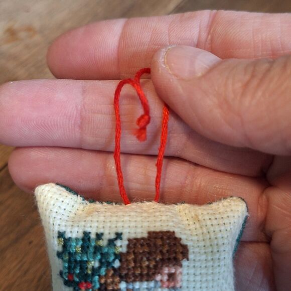 VTG 1990 HESTIA Hand Made Embroidered Santa Claus Pillow Ornaments 3" Long - Picture 13 of 16